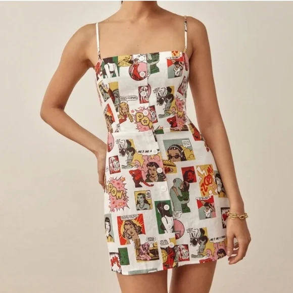 Reformation | Dresses | Reformation Huckleberry Linen Comic Book Print Mini  Dress | Poshmark